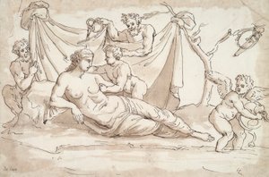 Venus och Amoretti och Två Satyrer av Unknown