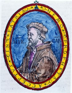 (Cardanus Hieronymus) Jerome Cardan på italienska Gerolamo Cardano, italiensk läkare, matematiker, filosof och astrolog (Pavia av Unknown artist