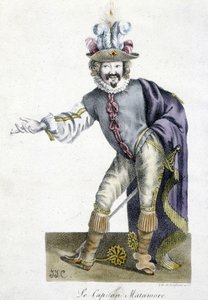 1500-talsteaterpersonal: Capitan Matamore, Arts Deco. av Unknown artist