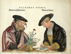 2 konstnärer som illustrerade boken, Albert Meyer och Veit Rudolph Speckle, "" De Historia Stirpium commentarii insignia,..."" av Leonhart Fuchs av Unknown artist
