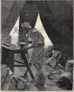 En kabylsk juvelerare i Algeriet på 1800-talet. Gravyr från 1885 i "" Les arts et metiers illustres"" av Adolphe BITARD. av Unknown artist