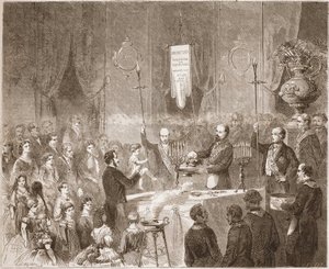 En Maconnic Bapteme i logen i Fraternelle Amitive 1861. av Unknown artist