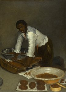 En man som skrapar choklad, cirka 1680-1780 (olja på duk) av Unknown artist