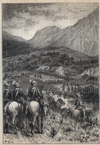 Ett slagfält - 1800-talsillustration till den historiska romanen "The Puritans of Scotland" (Old Mortality) av Walter Scott (1771-1832) av Unknown artist