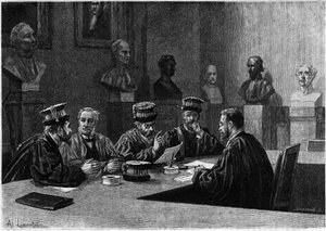 Ett försvar av dessa från medicinskolan i Quartier Latin i Paris. Gravyr i "Le journal de la jeunesse"" av Unknown artist