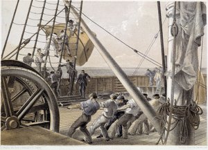 En enorm fläckboj drogs den 2 augusti 1858 - i "The Atlantic telegraph" av W. H. Russel, ca. 1860 av Unknown artist