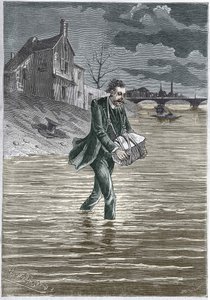 En man som tar livet av sig genom att kasta sig i vattnet, en sten runt halsen, för att dränka sig själv - gravyr av Unknown artist