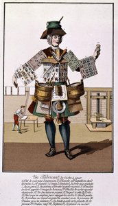 En tillverkare av spelkort. Gravyr från 1600 - 1700-talet efter "The Playing Cards". av Unknown artist