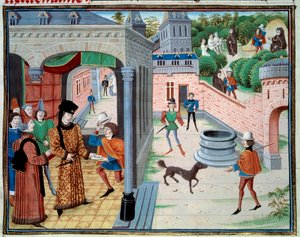 En budbärare. Miniatyr från manuskriptet "Renaud de Montauban" eller "Les quatre fils Aymon" av Loyset Liedet (aktiv mellan 1448 och 1478). Ms. 5073. 1400-talets Bibliotheque de l