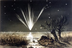 En meteorit faller i havet. Färglitografi från slutet av 1800-talet av Unknown artist