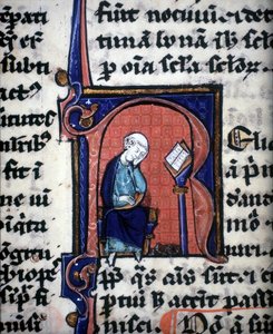 En miniatyrbokstav "R" som representerar en vis man, hämtad från ett manuskript av Aristoteles av Unknown artist