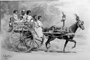 En traditionell siciliansk vagn. 1800-talsgravyr av Unknown artist