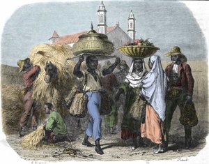En resande brödförsäljare på Kuba, gravyr från 1870 av Unknown artist