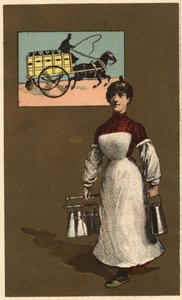 En vandrande mjölkhandlare (leverans eller mejeri). Anonym kromolitografi, sent 1800-tal. av Unknown artist