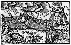 En häxa orsakar en storm efter "Historia de gentis nortentrionalibu" av Olaus Magnus, Rom 1555 av Unknown artist