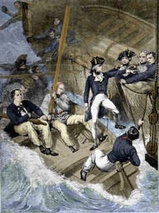 Amiral Nelson under slaget vid Santa Cruz de Tenerife (Teneriffa), Kanarieöarna: ”Det här är min tur nu; om jag inte tror att den blir din...” Gravyr från Wests målning. av Unknown artist