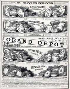 Reklam från 1889 för "" La Ceramic Moderne av Le Grand Depot De Porcelaines, Faiences Et Verreries Bourgeois i Paris"" av Unknown artist