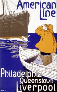 Annonsaffisch för American Line "Philadelphia - Queenstown - Liverpool" i "Pictorial Placard"", Bryssel av Unknown artist