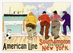 Annonsaffisch för American Line "Southampton, Cherbourg, New York" i "Pictorial Placard"", Bryssel av Unknown artist