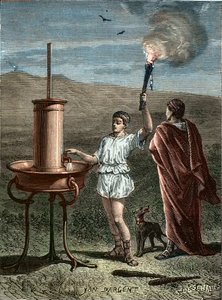 Aeneas Tacticus eller taktikern uppfinner ett fassignalsystem 336BC - Enee le Taccien - Aeneas le Tactician uppfinner konsten att uttrycka signaler 336 f.Kr. - Taktikern Aeneas uppfann konsten att uttrycka signaler 336 f.Kr. av Unknown artist