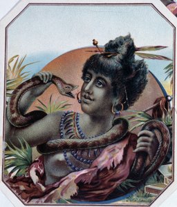 Afrikansk svart kvinna och orm - Cigarrlådaetikett, sent 1800-tal av Unknown artist