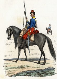 Afrikansk jägare till häst, regemente bildat 1831 och närvarande i Algeriet 1832. I "" Storia d
