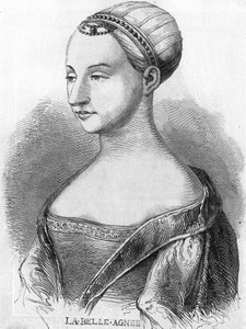Agnes Sorel (1422-1450) (Lady of Beaute sur Marne) (Beaute-sur-Marne), känd som "La Belle Agnes", favorit av Charles VII. Gravyr av 1800-talet. av Unknown artist