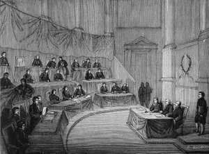 Alexandre (Alexandre) Volta läste inför vetenskapsakademin sin avhandling på högen i närvaro av den förste konsulen Bonaparte den 18 november av Unknown artist