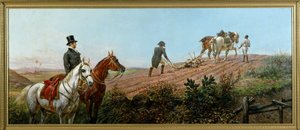Allegori föreställande Napoleon som plöjer under överinseende av sin svarta tjänare i St. Helena, olja på duk av Olivier Pichat (1825 - 1912) av Unknown artist