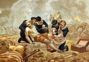 Ambroise Pare Medicine och fransk kirurg (ca 1509-1590) utövar ligering av artärer efter amputation. av efter kända män och kvinnor. Barcelona 1877. av Unknown artist