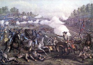 Amerikanska inbördeskriget (1861 - 1865): Slaget vid Opequon eller tredje slaget vid Winchester, Virginia 19 september 1864. Gravyr från 1800-talet. av Unknown artist