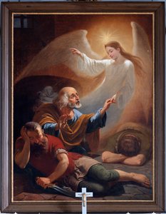 En ängel befriar Sankt Peter från fängelset, ritad F. Devigne (?) av Unknown artist
