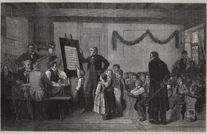 En tentamen på en schweizisk skola - gravyr i "La suisse" av Jules Gourdault av Unknown artist