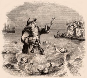 En gammal man som dränker barn i havet, från en populär tysk traditionell legend av Unknown
