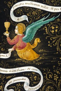 Ängel som bär en kalk. Miniatyr av Belbello da Pavia av Unknown artist