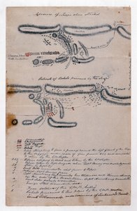 Kommenterad skisskarta över slaget vid Boomplaats, 29 augusti 1848 (papper) av Unknown artist