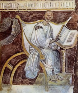 Anonym (omkring 600-talet). Det äldsta porträttet av Saint Augustine (354 - 430). Rom. Palazzo Lateranense, Scala Santa (St. Staircase). Faksimil.