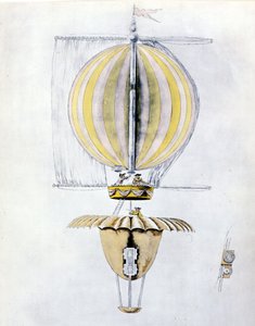 Anonym teckning av en luftskeppsballong med en kon-fallskärm. av Unknown artist
