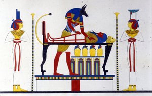 Anubis och en mumie - i "" Monuments of Egypt and Upper Nubia"" av Ippolito Rosellini (Rossellini). av Unknown artist