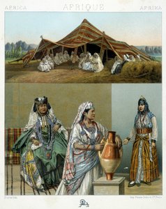 Arabtält, algeriska kvinnokostymer - i "" Le costume historique"" av Racinet av Unknown artist