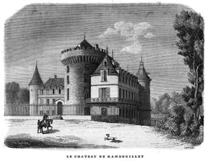Arkitektur: exteriör utsikt över Chateau de Rambouillet (1300-1400-talet, omarbetat under århundradet). av Unknown artist
