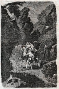 Argie attackerad på order av sin brudgum - gravyr från 1851 från "" Furious Roland"" (Orlando furioso) (1500-talet) av Ludovico Ariosto, känd som Ariosta - Upplaga översatt från italienska av greven av Tressan och utgiven av Gustave Harvar av Unknown artist