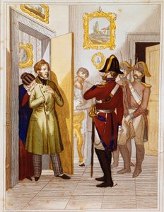 Gripande av patrioten Federico Confalonieri (1785-1846), av italienska trupper. Gravyr av 1800-talets Museo del Risorgimento, Rom av Unknown artist