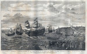 Frederique V:s ankomst från Pfalz (1596-1632) i hamnen i Gravesend för att gifta sig med prinsessan Elisabeth av England (1596-1662), dotter till kung James I (1566-1625) den 16 oktober 1612. Han välkomnades av James Hay (1:e earl av Carlisle) (cirka 1580- av Unknown artist