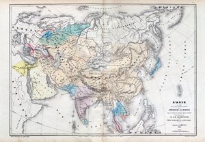 Asien vid tiden för den största omfattningen av mongolisk dominans under Qubilai (Kubilai Khans styre) (1260-1294) - Karta utarbetad av M J-H Schnitzler, Historisk och pittoresk atlas 1857 av Unknown artist