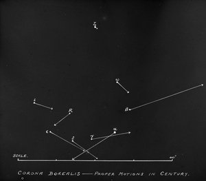 Astronomiskt glasplanschdiagram över stjärnrörelser i konstellationen Corona Borealis (glasnegativ) av Unknown Artist