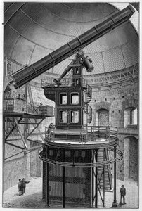 Astronomiska glasögon av Janssen, medlem av institutet, chef för observatoriet för fysisk astronomi i Meudon. Gravyr i "" La Nature: revue des sciences et de leurs applications aux arts et a l
