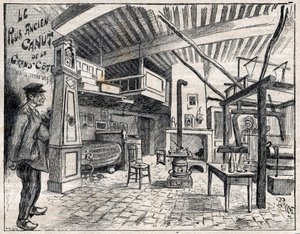 Atelier de Canut a Lyon - den äldsta canut i Grand Cote sedan 1814 gravyr i "Le Progres illustrious"" från 1895 av Unknown artist