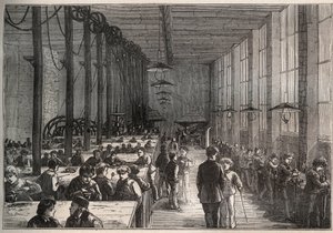 Järnverkstad - kommunal lärlingsskola på boulevard de la Villette i Paris 1875 - gravyr av Unknown artist