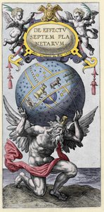 Atlas som bär världen. Gravyr från början av 1600-talet. av Unknown artist